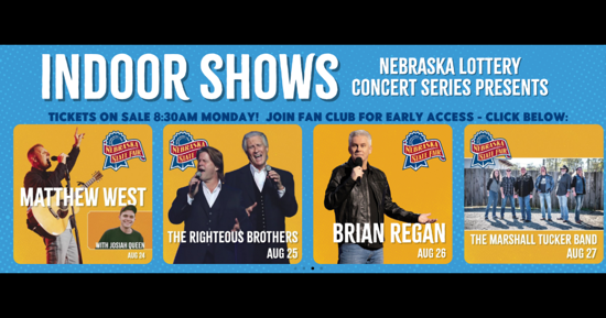 Nebraska State Fair announces four indoor Nebraska Lottery Concert Series acts