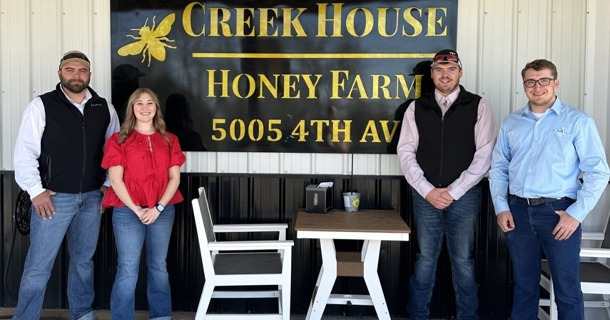 NCTA Ag Business competitors visit Honey Creek Farm (L-R): Owen Harb, Grand Island; Jordan Lans, Lexington; Tyler Keener, Mitchell; and Erik Snyder, Grant.