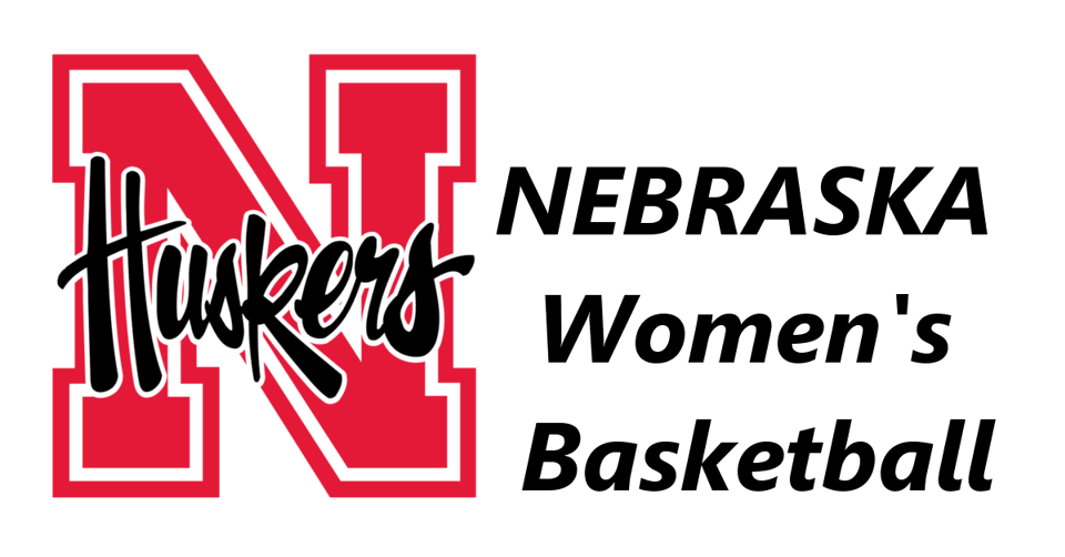Husker Mascot logo on the left and the words Nebraska Women's Basketball on the right.