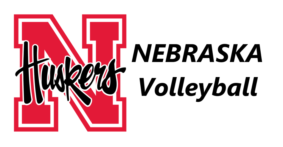 Husker Mascot logo on the left and the words Nebraska volleyball on the right.